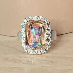 Crystal champagne ab silver plated halo ring This is a new piece!!